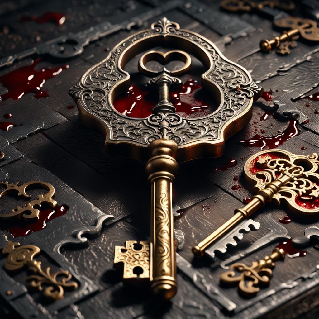 Detailed Medieval Metal Bloody Key in CGI