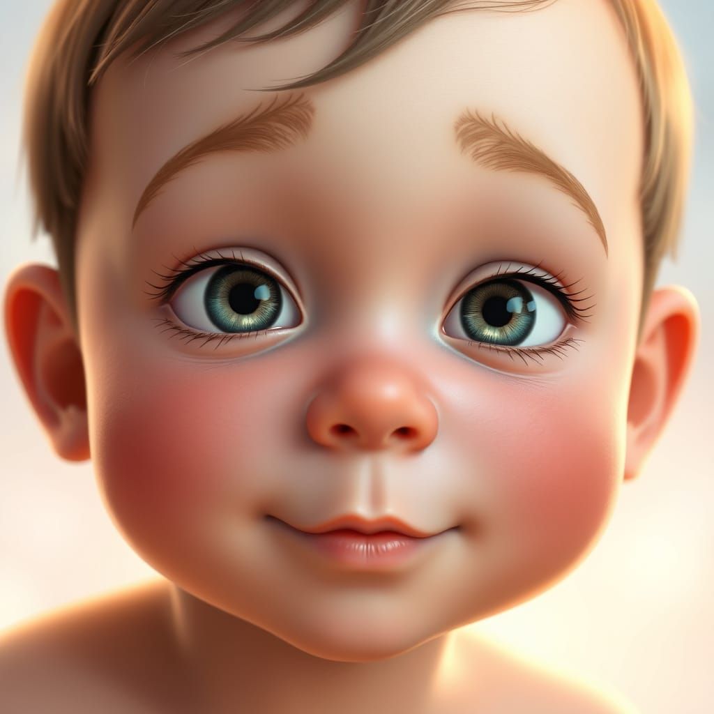 Charming Baby Boy's Face in Soft, Pastel Hues