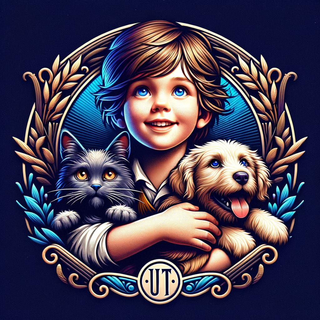 Adorable Child Holds Joyful Pets in Heartwarming Portrait wi...