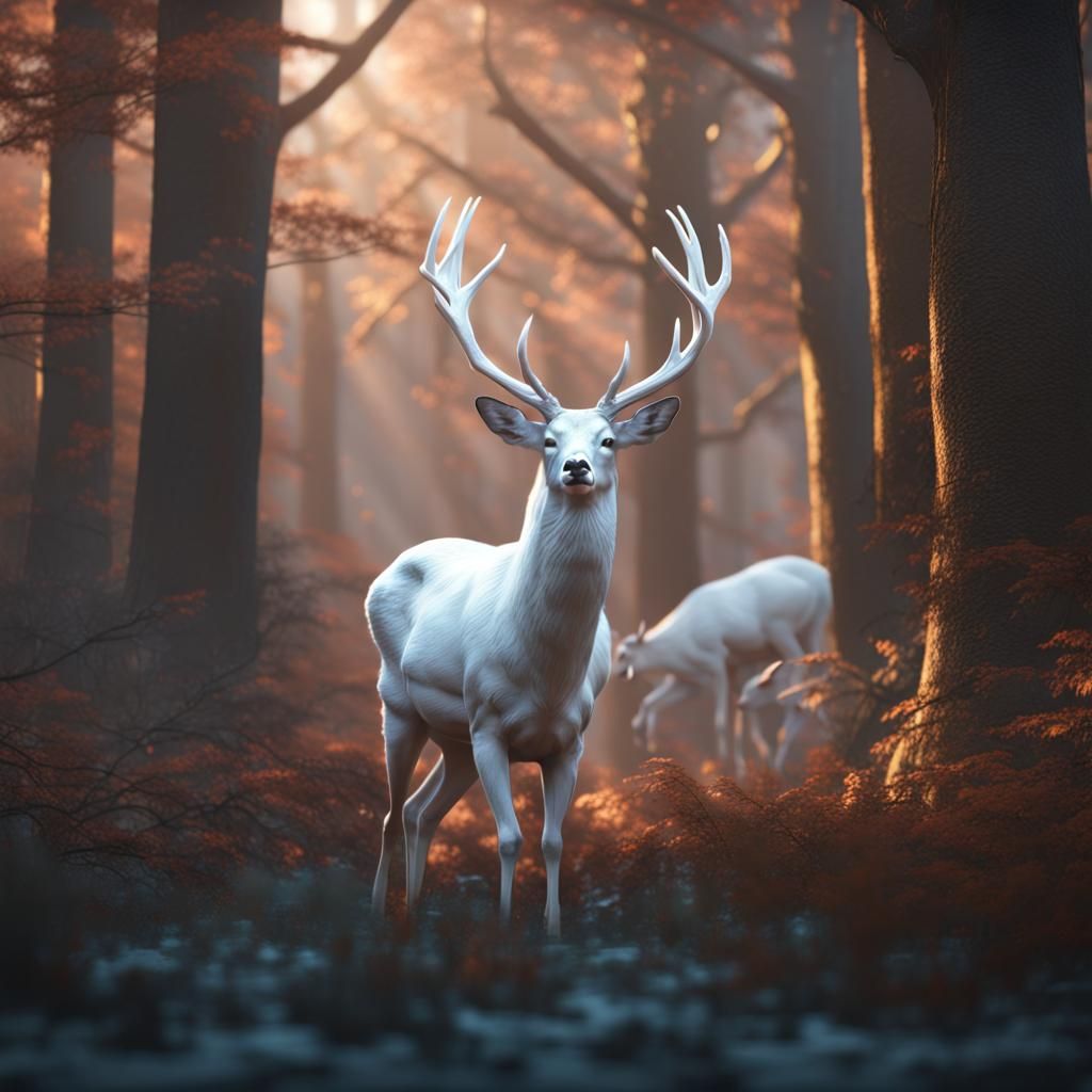 Albino Deer in Mystic Forest: Fantasy Concept Art
