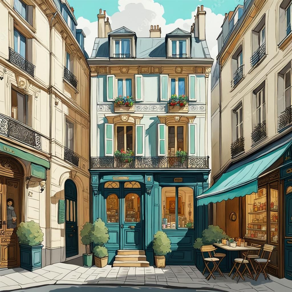 Victorian Shop in Paris: Gouache Architectural Sketch