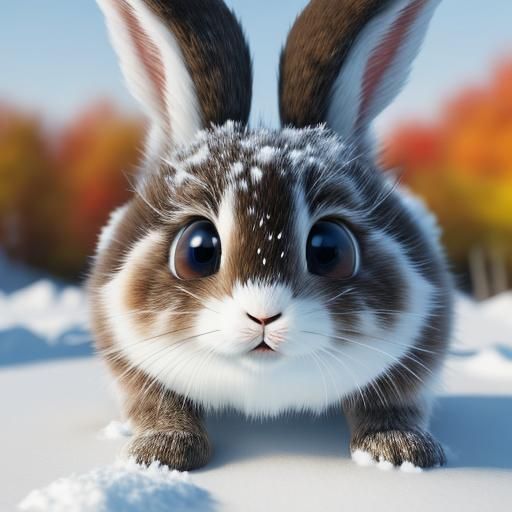 Fluffy Baby Rabbit Hops in Autumn: 3D Render