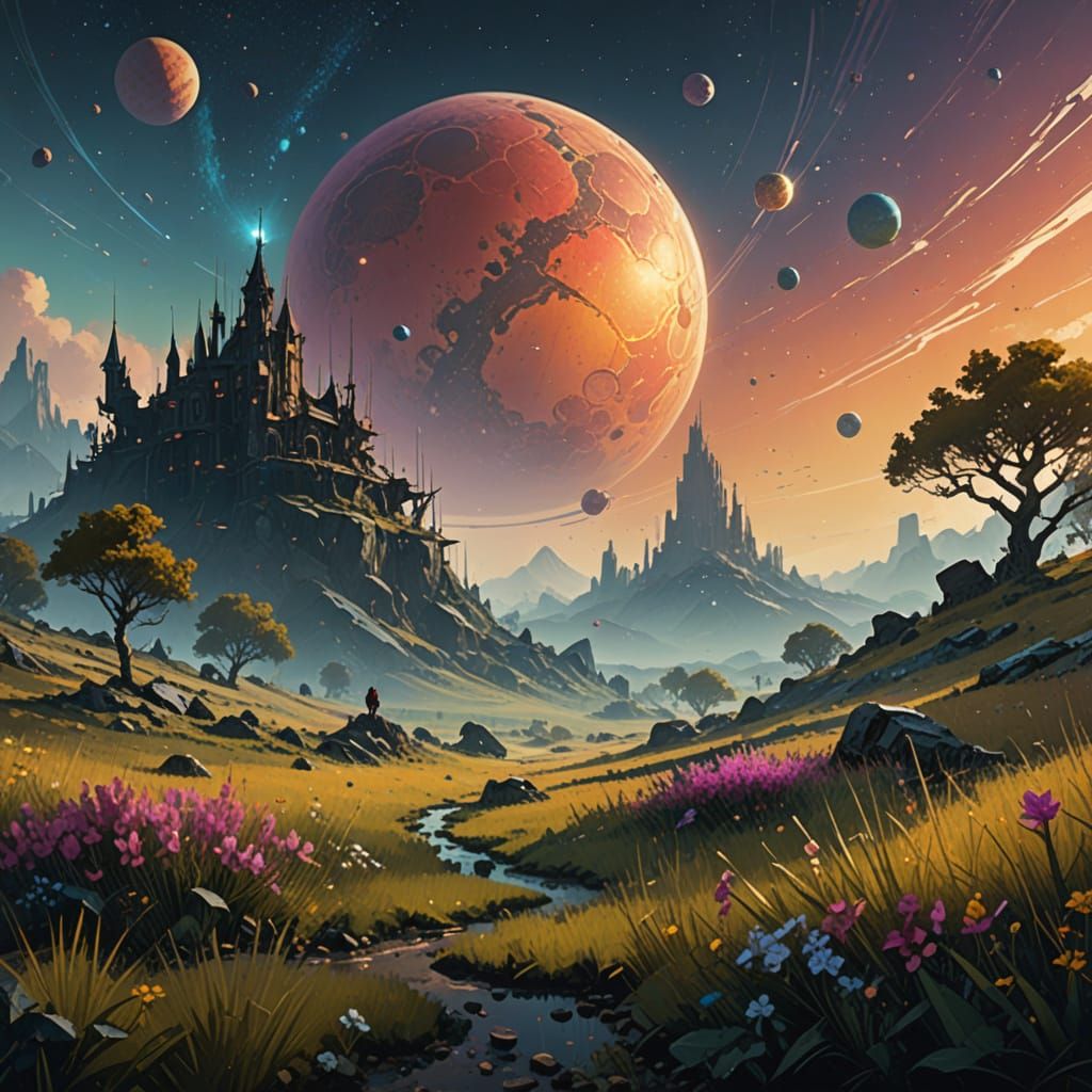 Ethereal Springtime Realm in Vibrant Retro Fantasy Style