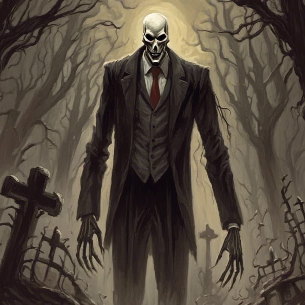 Sinister Slender Man in Eerie Art Style