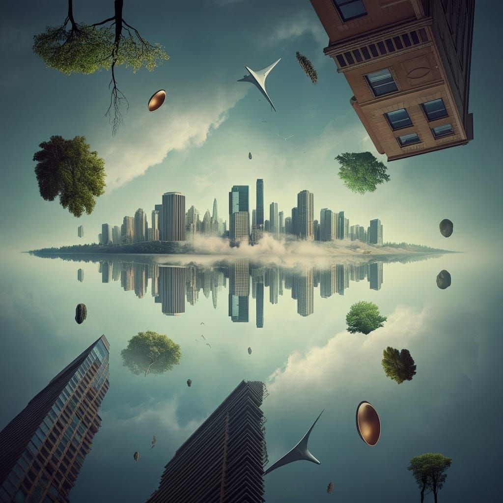 Weightless Surrealist Dreamscape with Floating Architecture