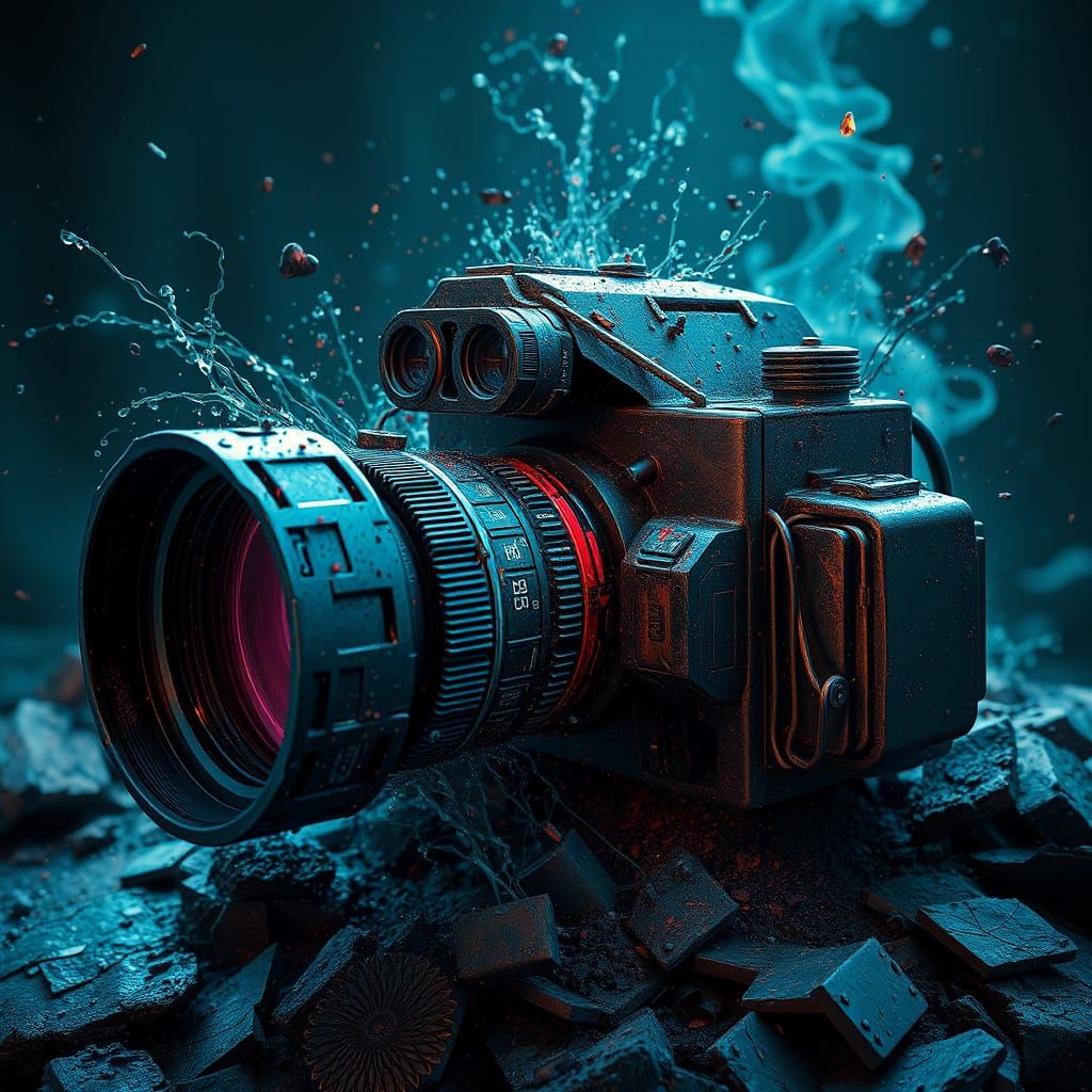 A Fantastical Wreckage of a Vintage Film Camera