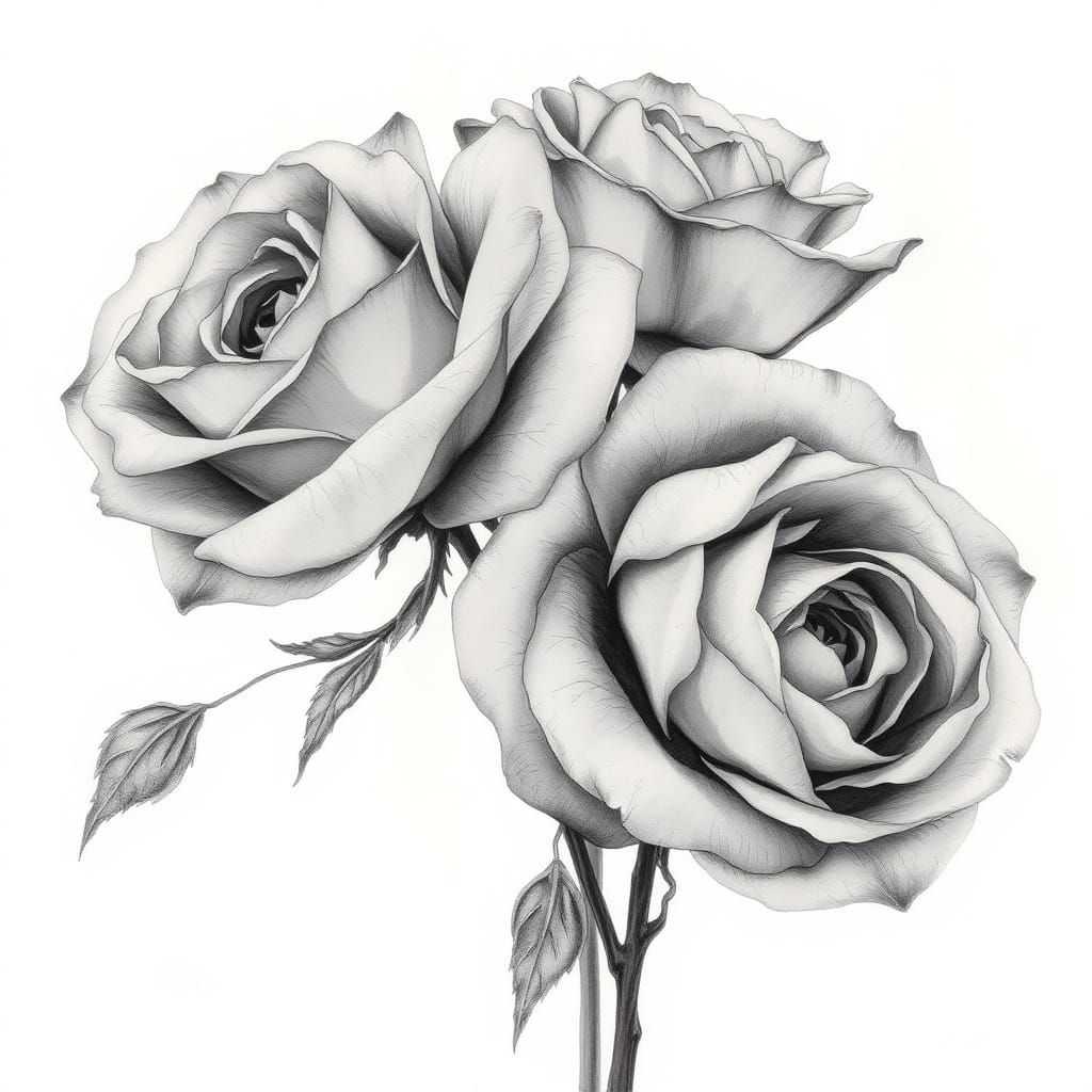 Whimsical Watercolor Roses in Grey Tones