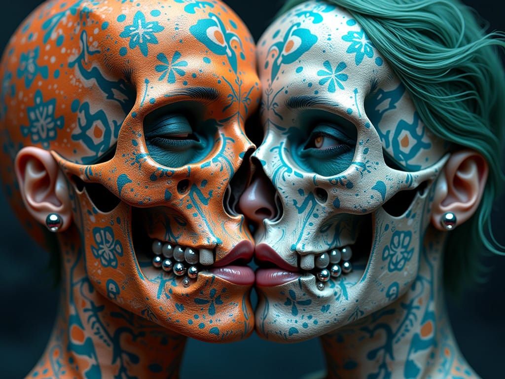 Surreal Digital Art Piece Featuring Skulls and Celestial Eye...