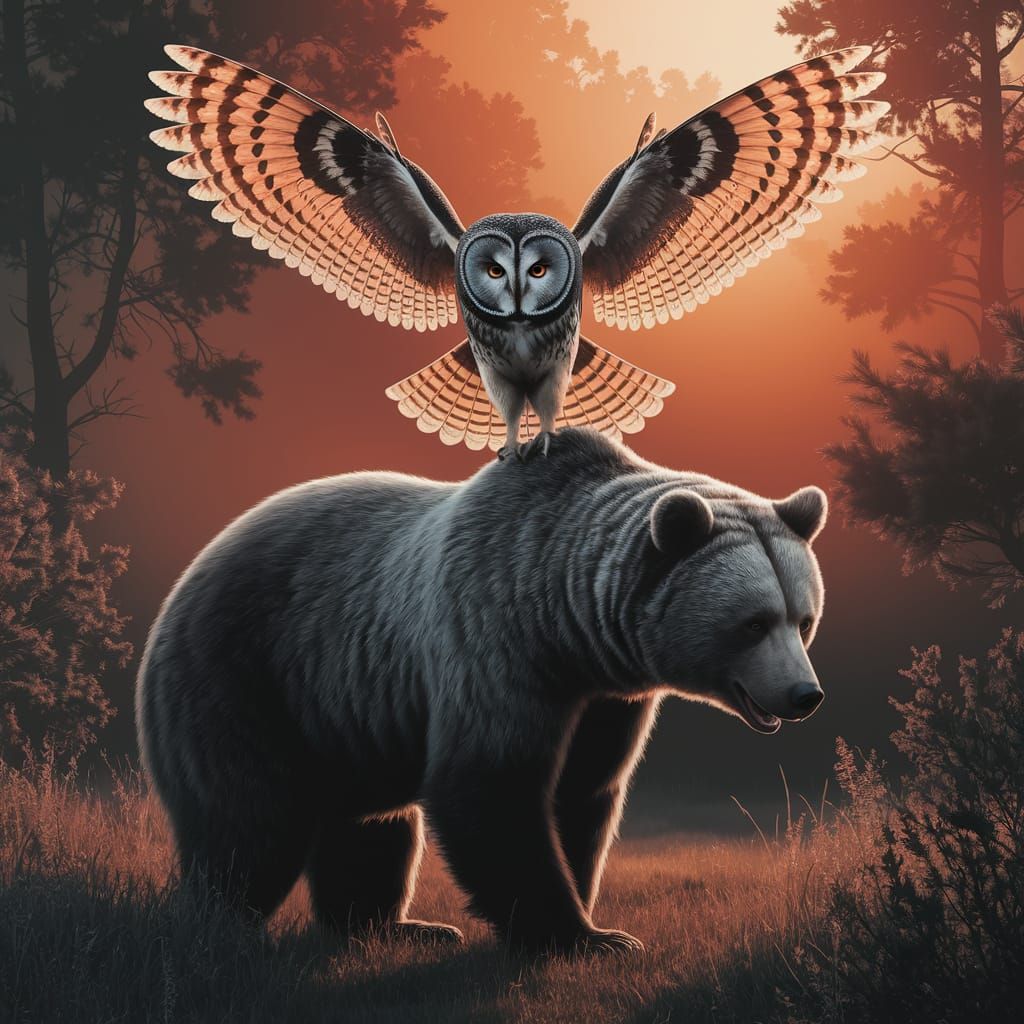 Interconnected Animals in a Sunset Landscape