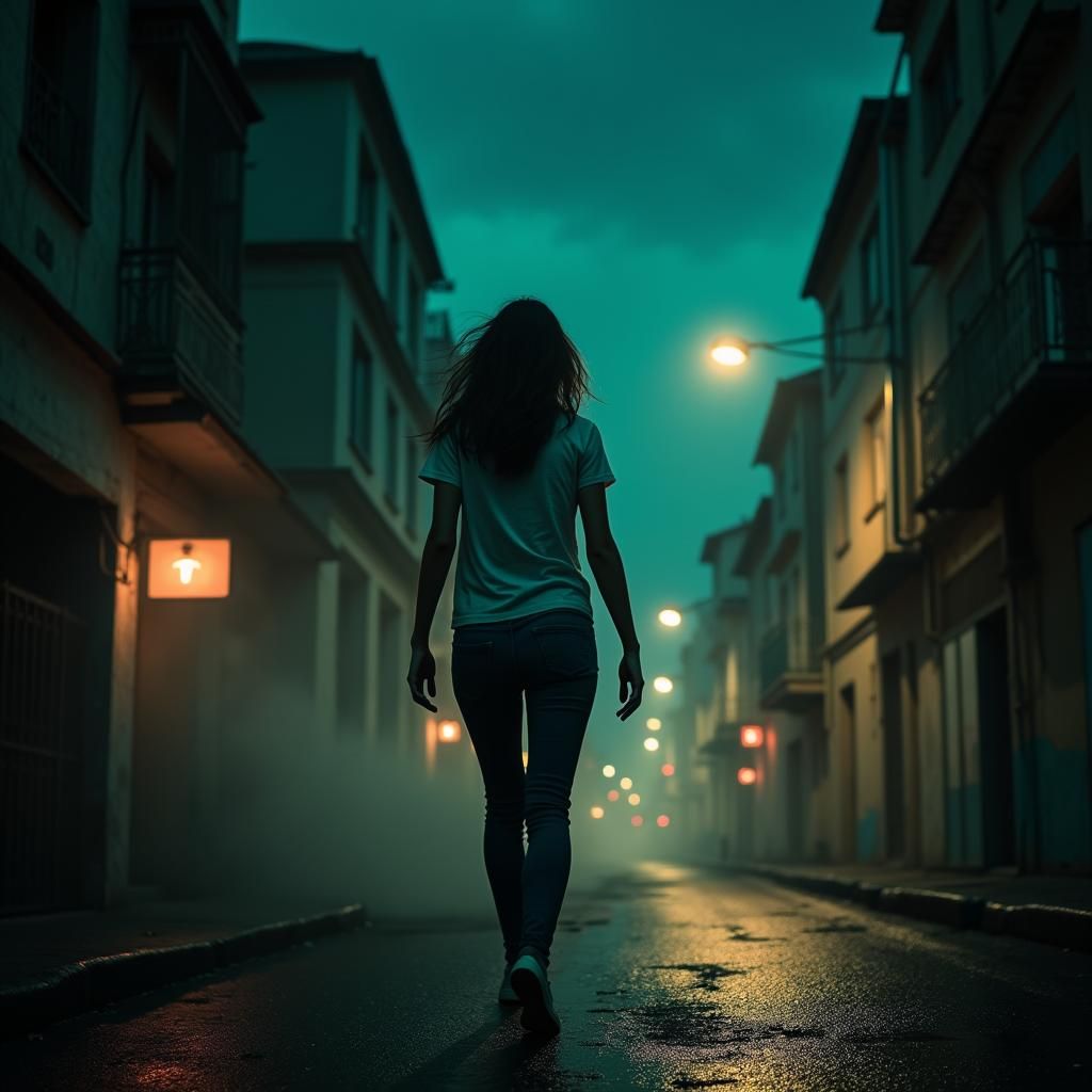 Terrified Woman Fleeing Knife Attack in Ruined City