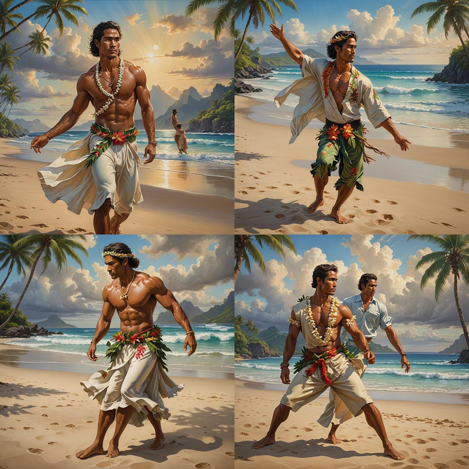 Hawaiian Dancer on Tropical Beach: Photorealistic Oil Painti...