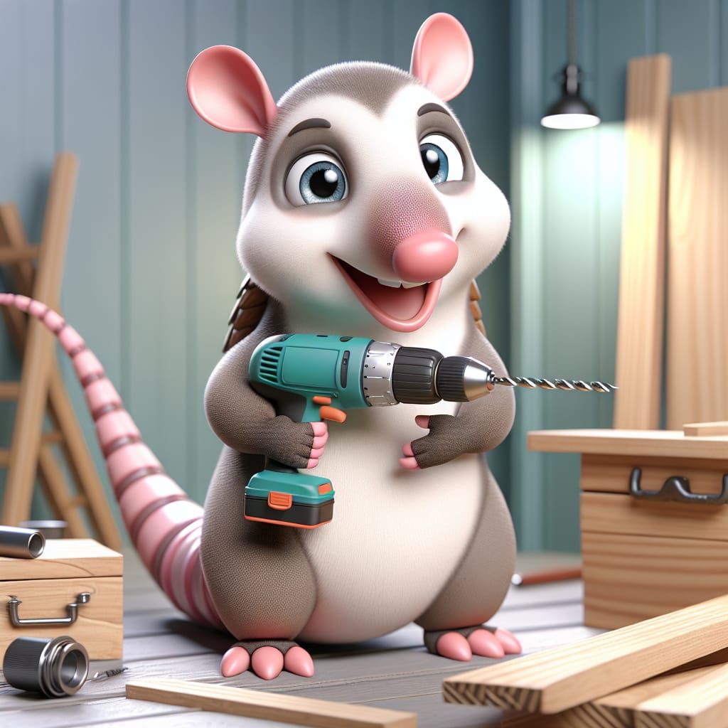 Adorable Armadillo Carpenter in Cartoon CGI Style