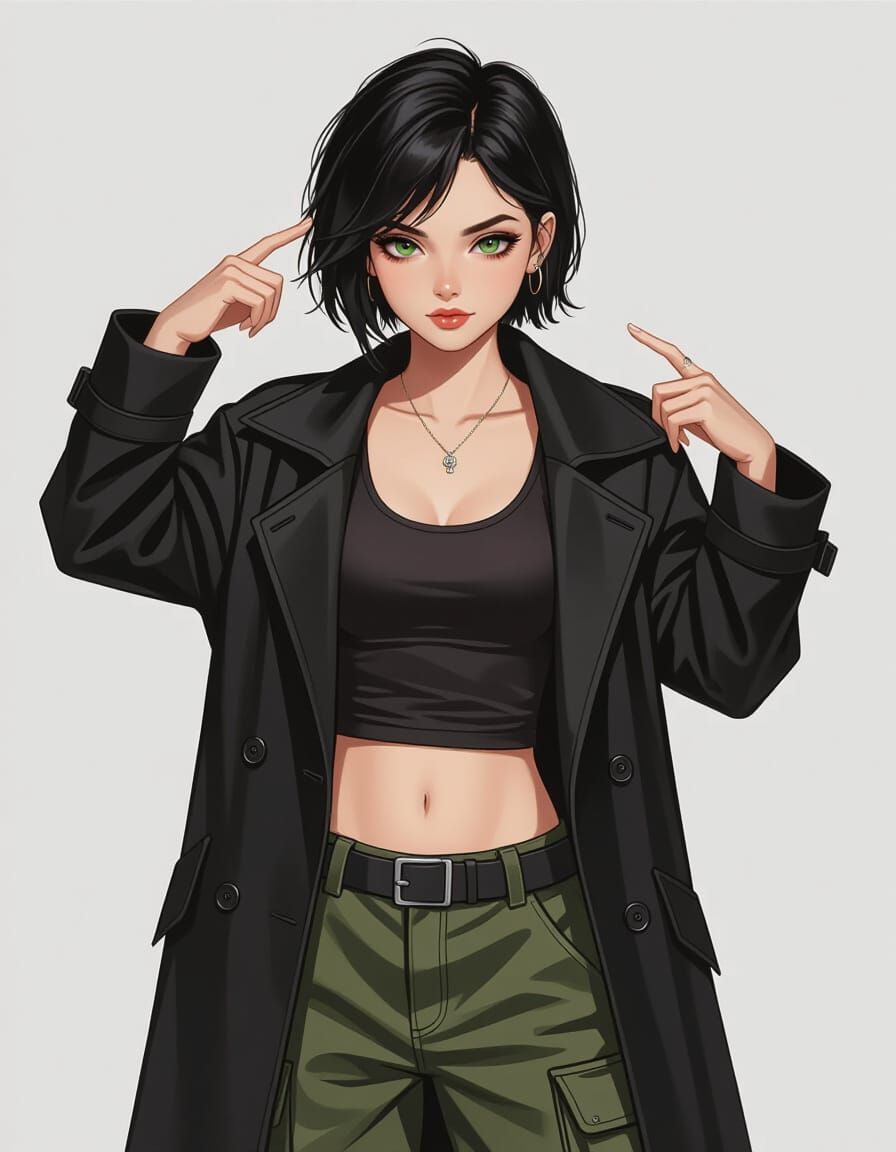 Realistic Image of a Cute Tomboy in Black Coat
