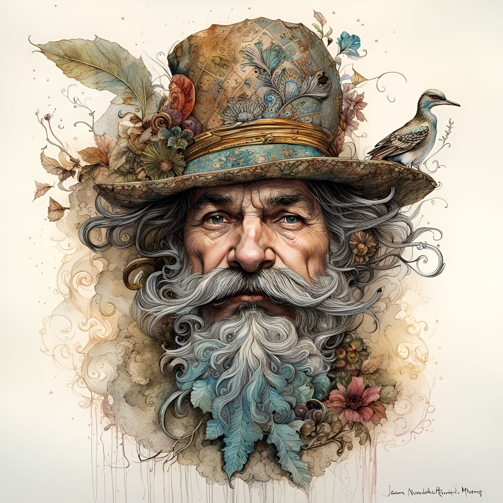 Bohemian Man with Ornate Moustache in Storybook Style