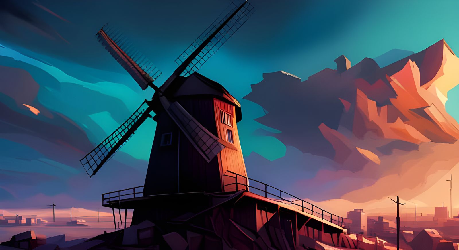 Cyberpunk Windmill: Sinister Dystopian Concept Art