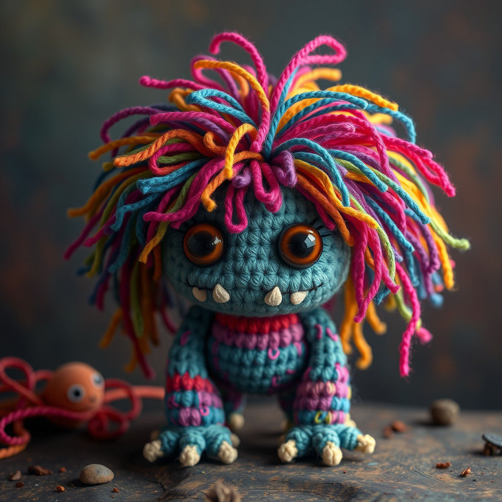 Cute Crochet Monster with Colorful Hair
