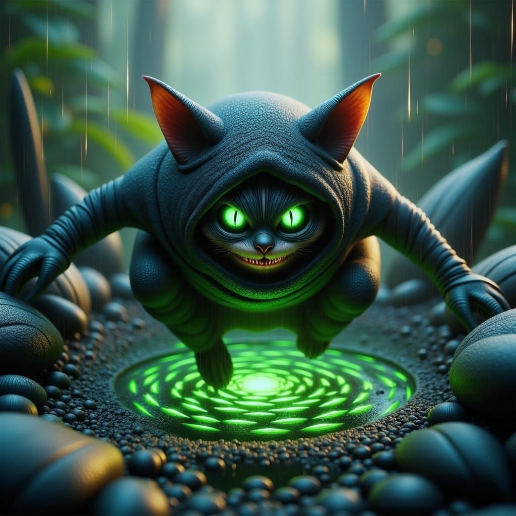 Cheshire Cat Ninja in Rainforest: Grunge Style