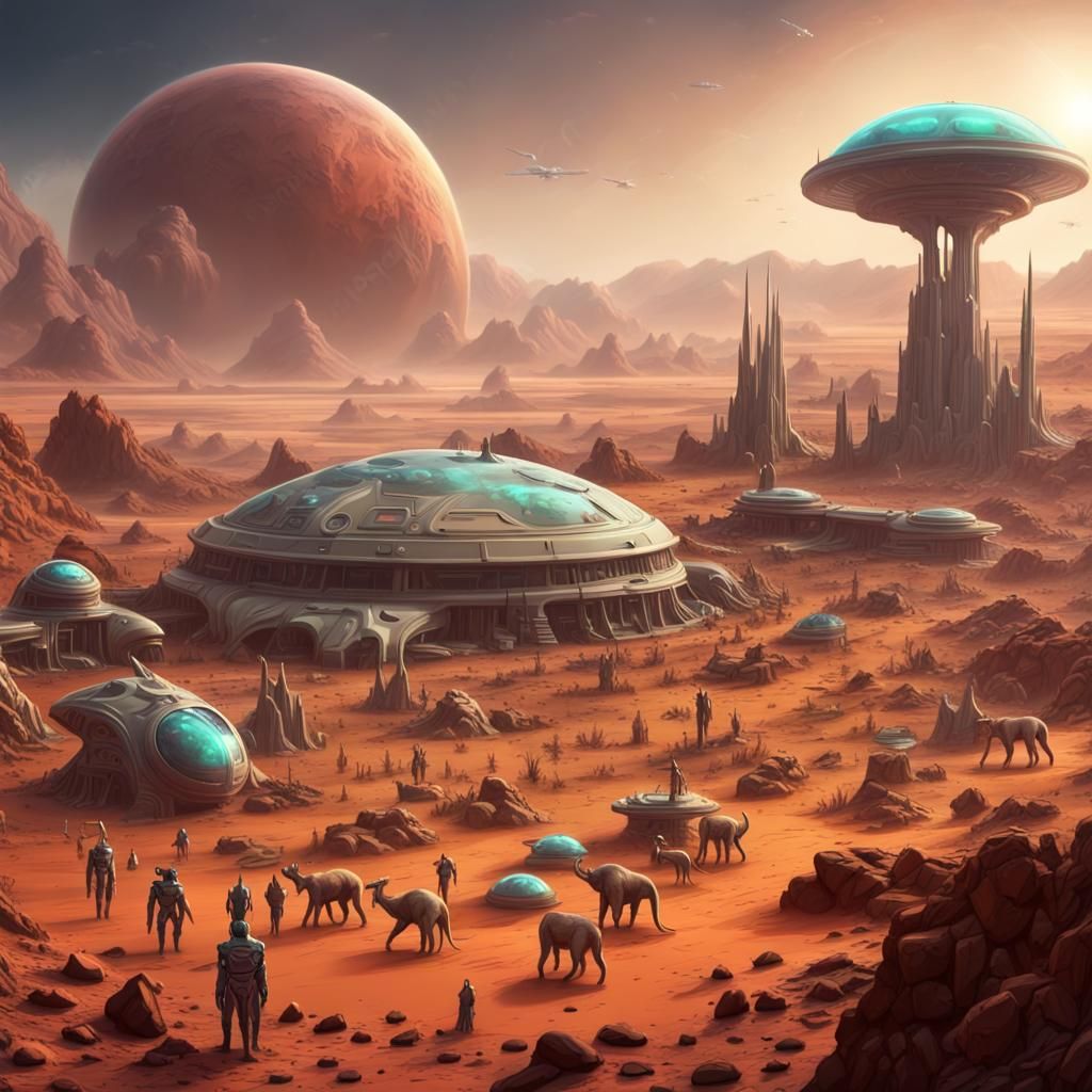 Colorful Alien Zoo on Mars with Galactic Visitors