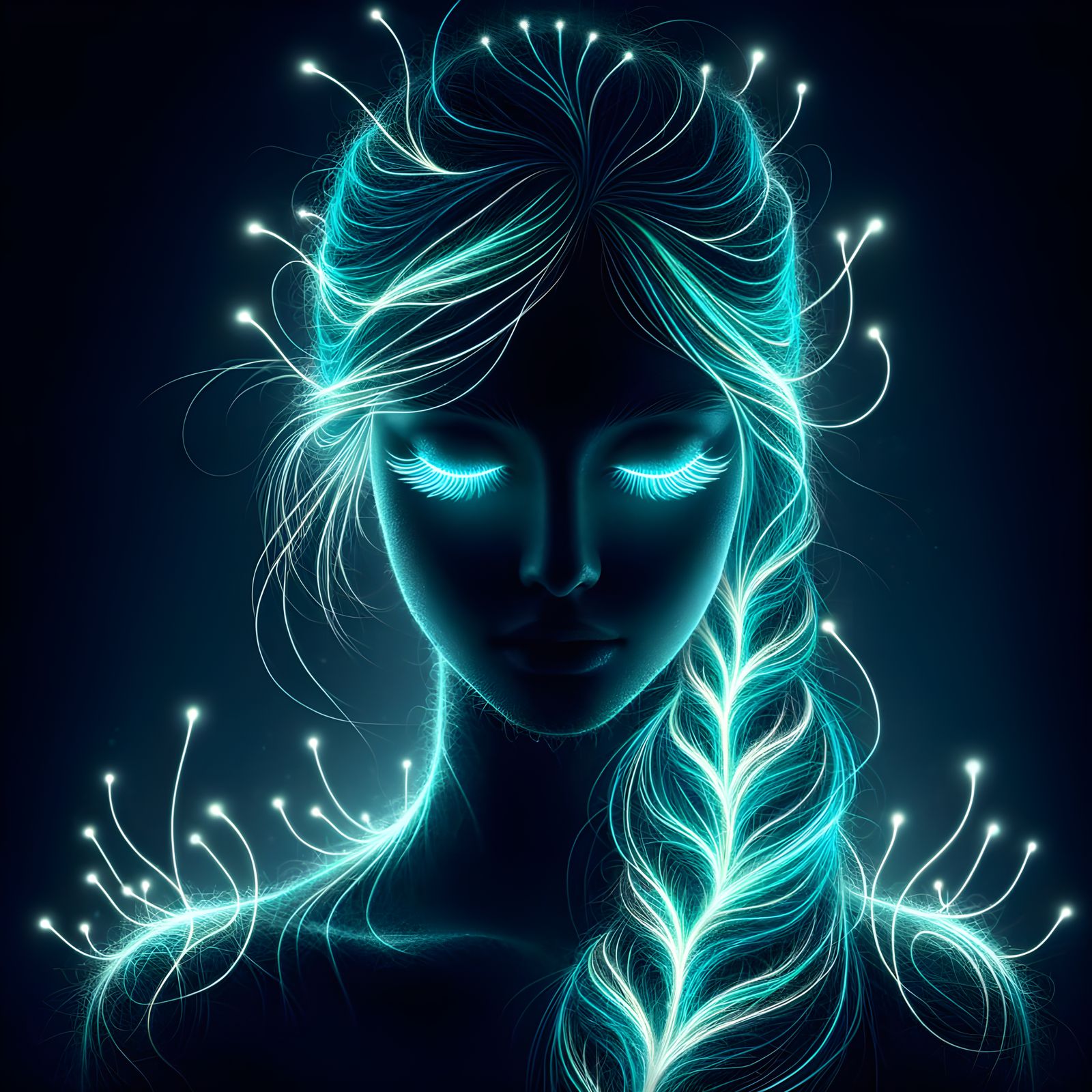 Ethereal Silhouette Portrait in Electric Filaments