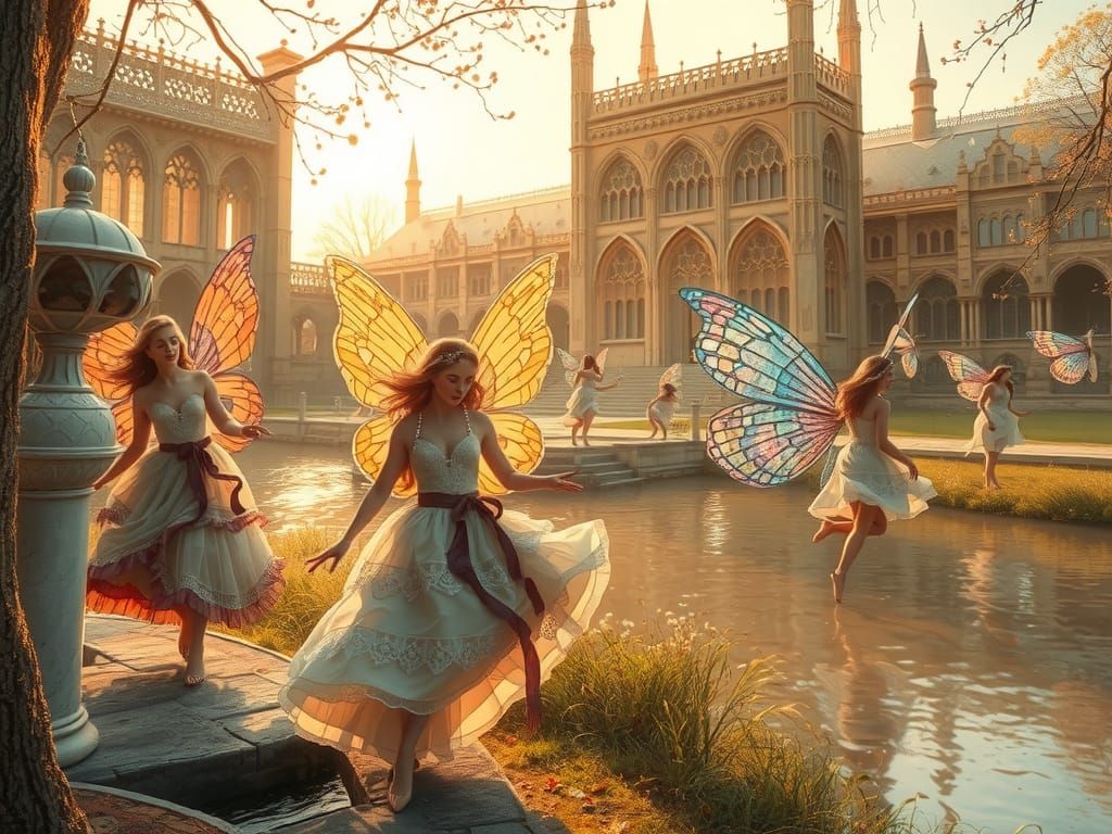 Whimsical Fairies Dancing by the River