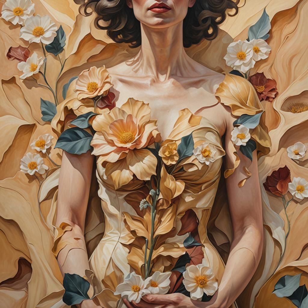 Modernist Portrait: Woman with Flower in Desert