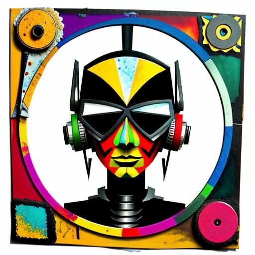 Abstract Collage Portrait of a Scrap Robot