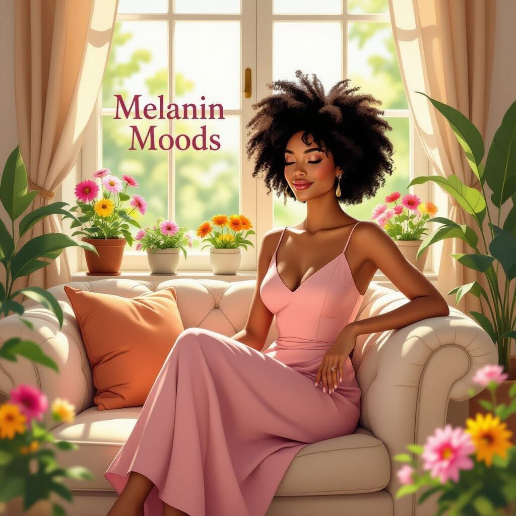 Elegant Black Woman Portrait with Afro, Pastel Illustration