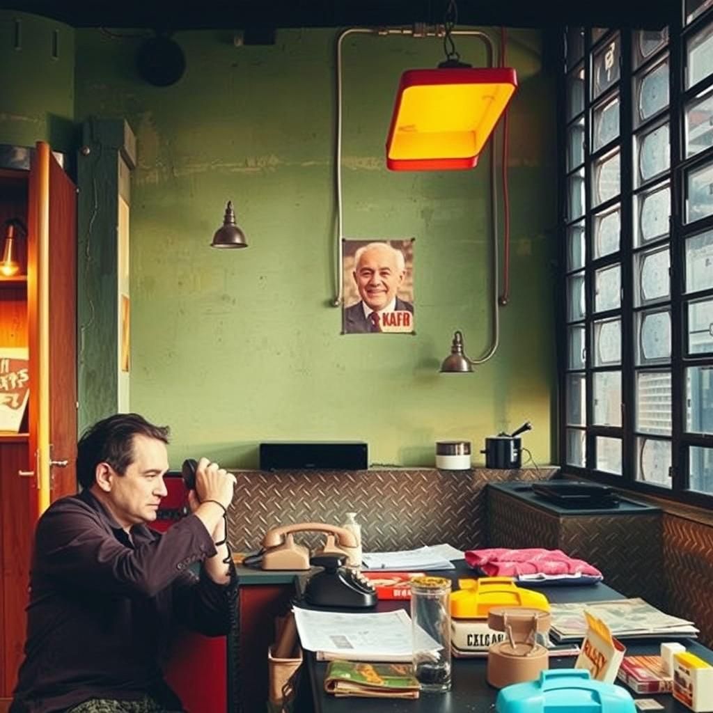 Nostalgic Man with Rotary Phone in Retro Setting