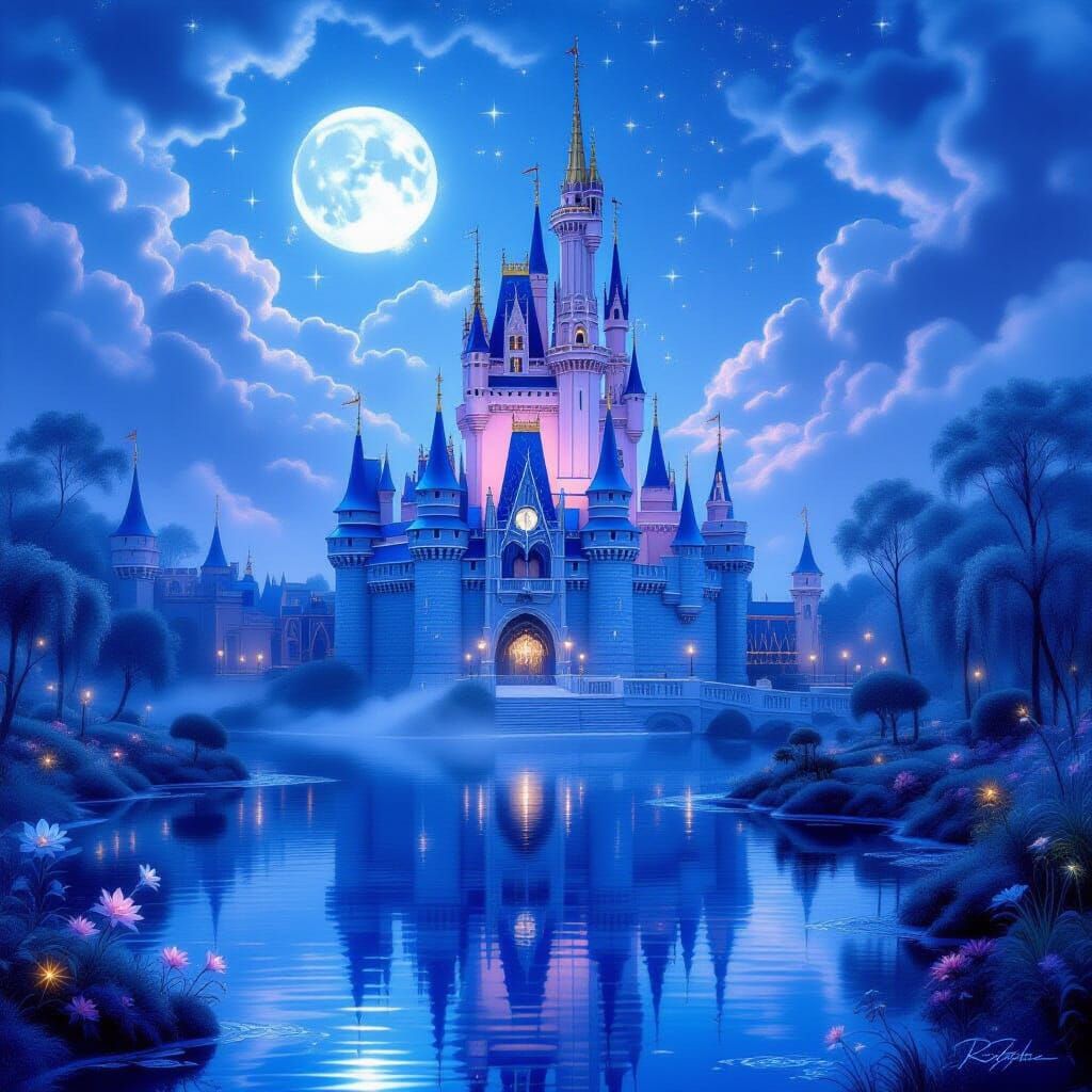 Floating Moonbeam Castle in Hyperrealistic Fantasy Style