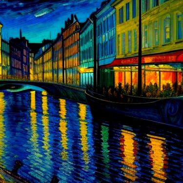 Helsinki at Night: Neo-Impressionist Oil Painting