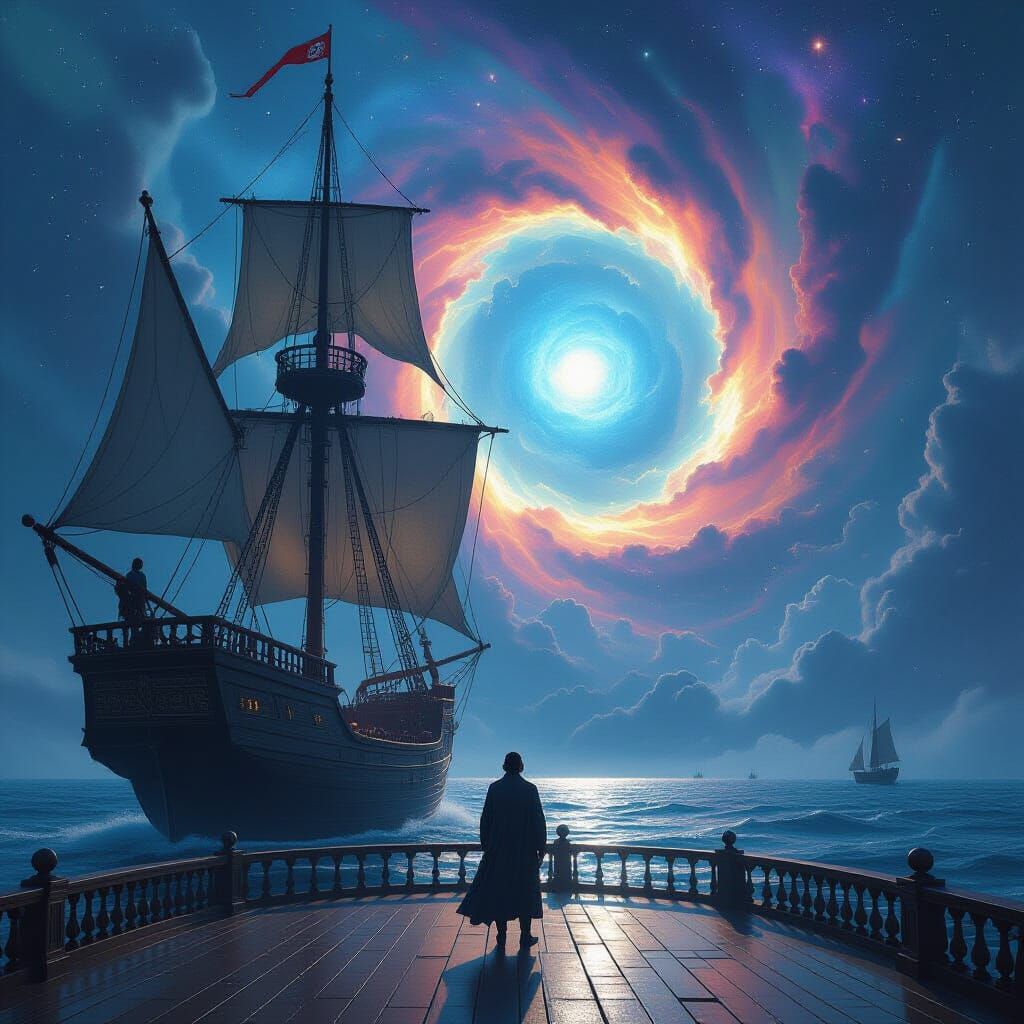 Intergalactic Sailor Gazes at Cosmic Nebula Portal