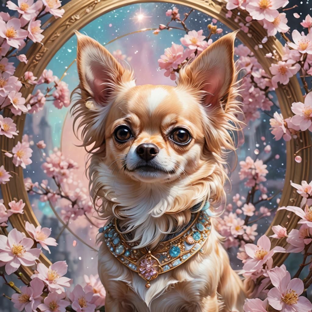 Sakura Chihuahua Portrait in Pastel Colors