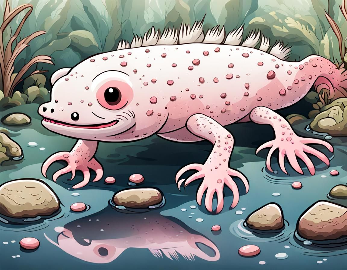 Photorealistic Pink Axolotl in Freshwater Lake