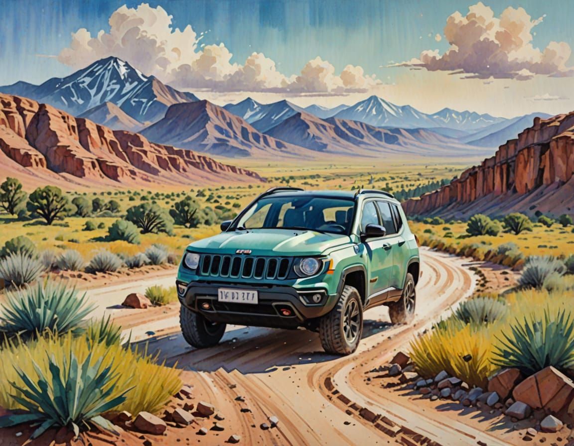 Vibrant Pastel Jeep Adventure with Compass in Epic Impressio...
