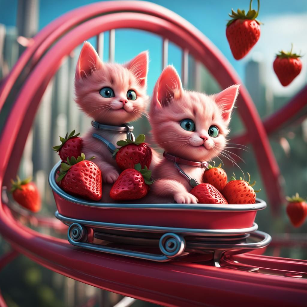 Strawberry Kittens on a Rollercoaster, Fantasy Art