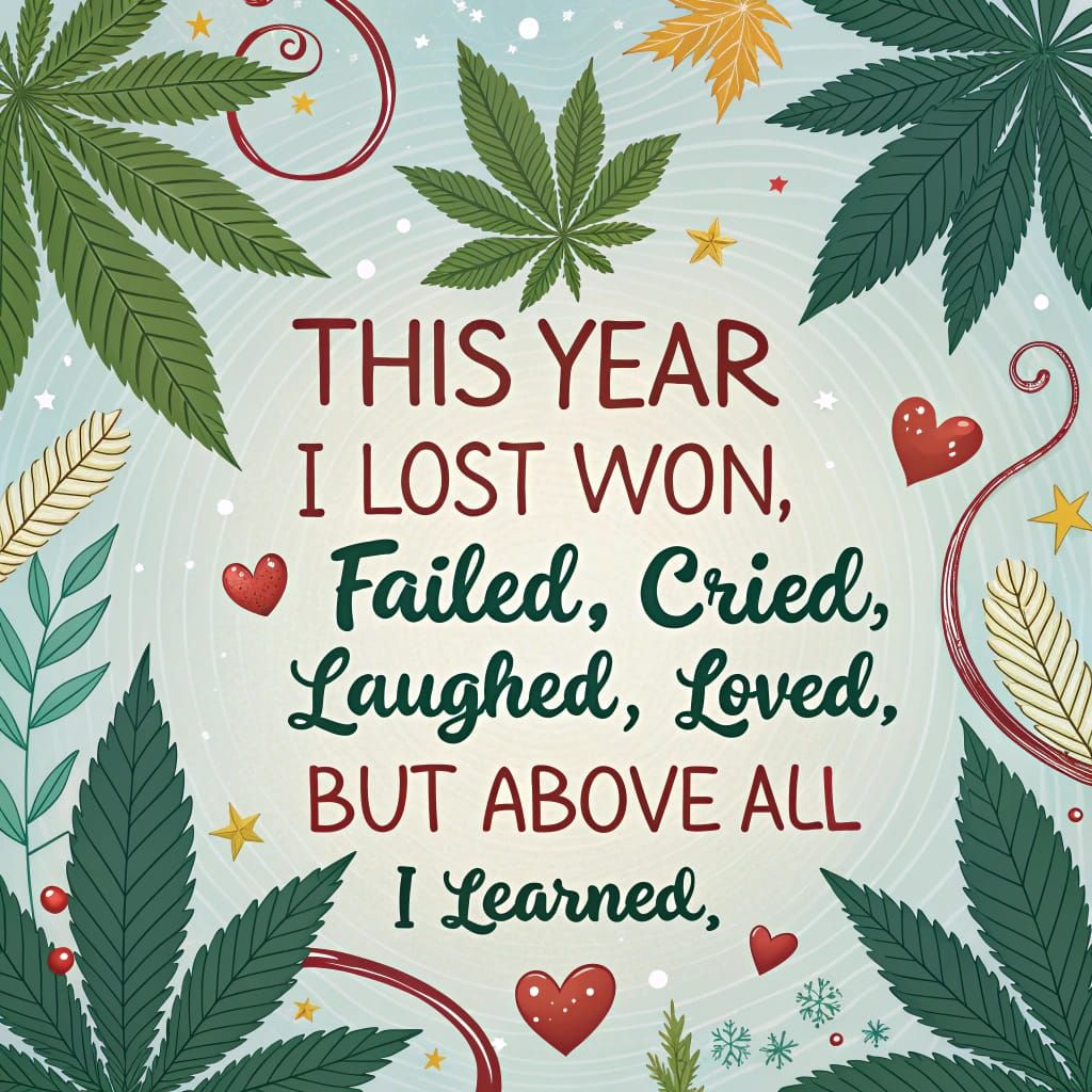 Whimsical Christmas Cannabis Leaf Wallpaper with Cursive Mes...