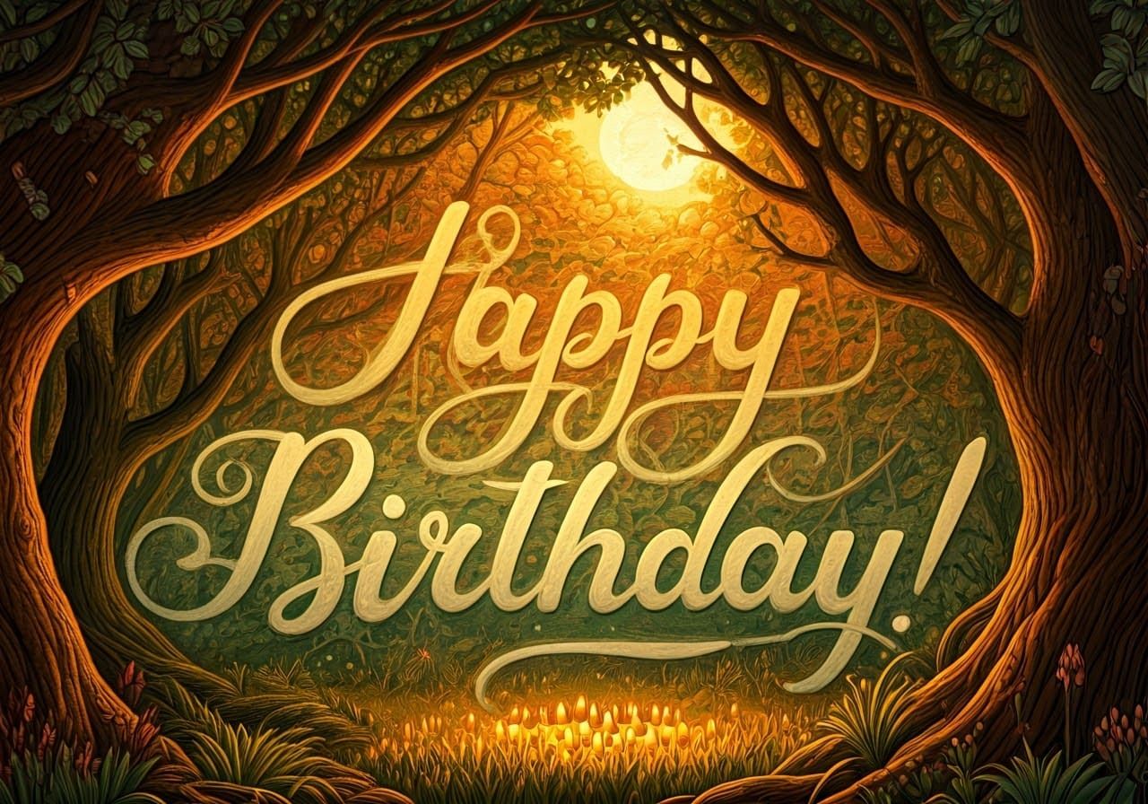 Whimsical Birthday Artwork in Dye-Transfer Style