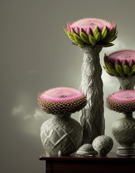 Protea Flowers in Porcelain Vases: Digital Matte Painting