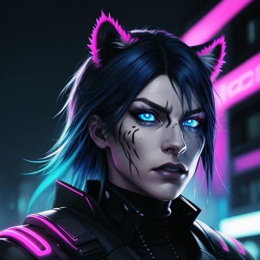Cyberpunk White Tiger Portrait with Neon Highlights