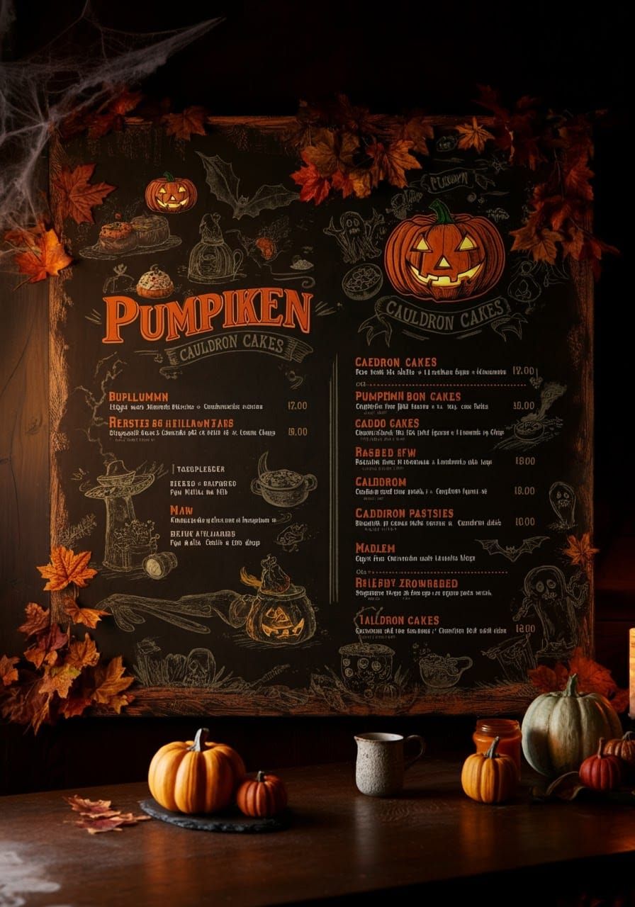 Halloween Restaurant Menu with Spooky Food Illustrations