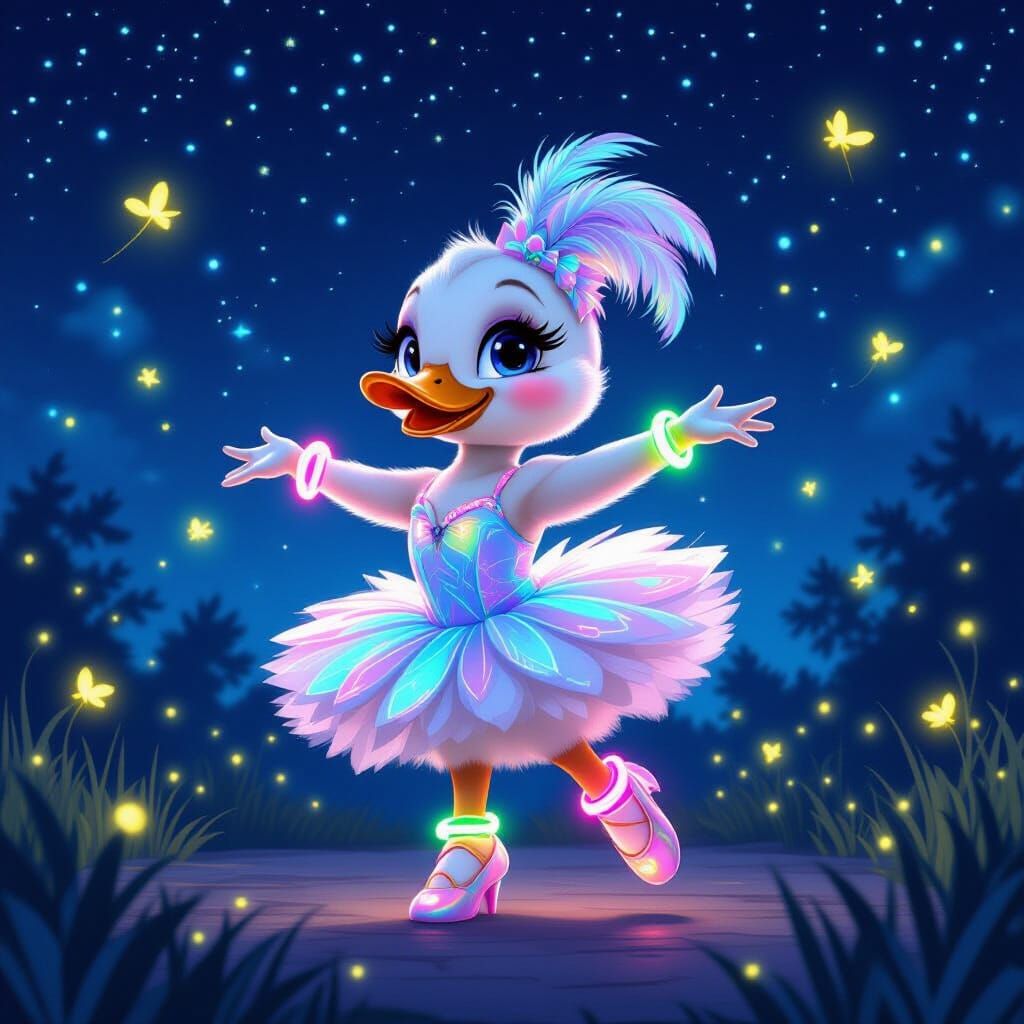 Ballet Duckling Dancing Under Starry Sky