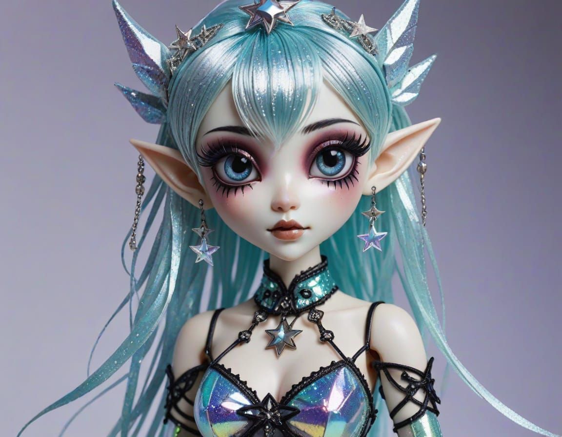 Gothic Star Elf Doll with Holographic Shimmer