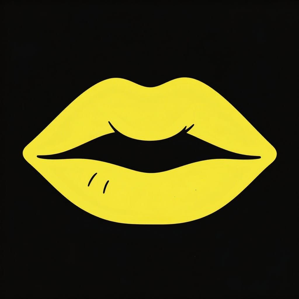 Abstract Yellow Lips Line Art