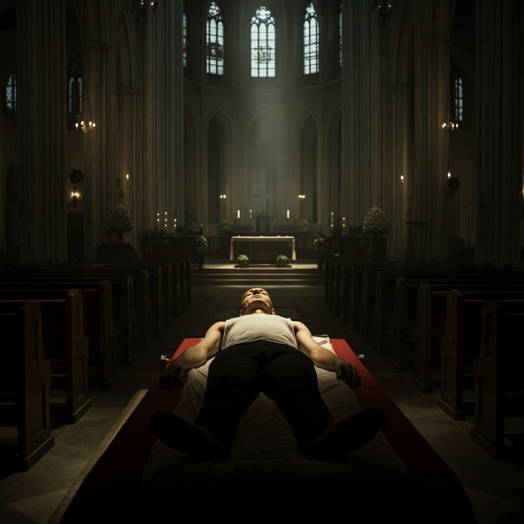 Solemn Funeral Scene in Film Noir Style