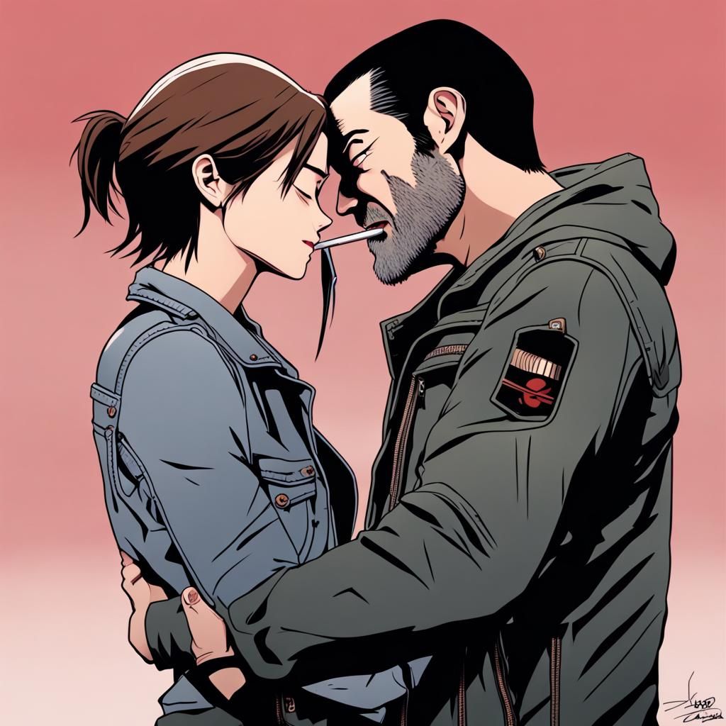 Negan Smith and Maggie Greene Kiss in Anime Style