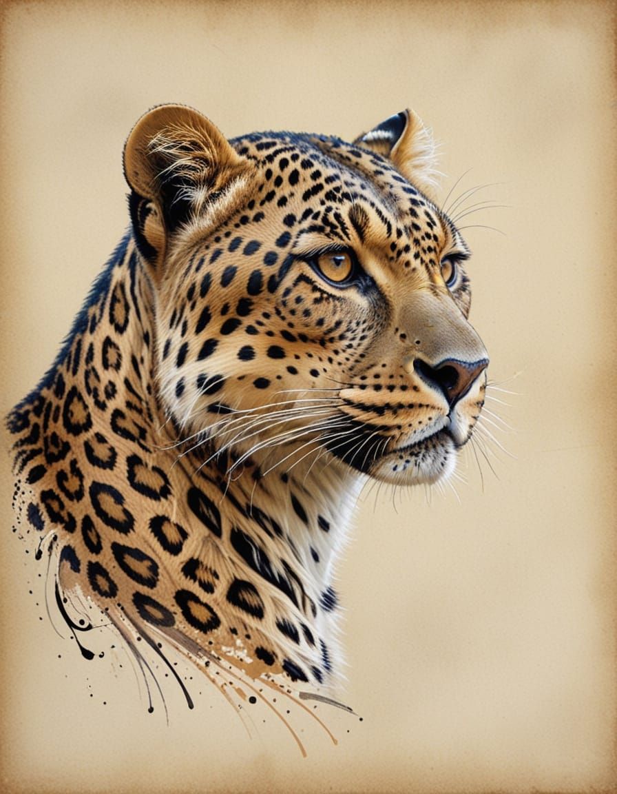 Calligraphic Leopard Illustration in Anthropomorphic Style