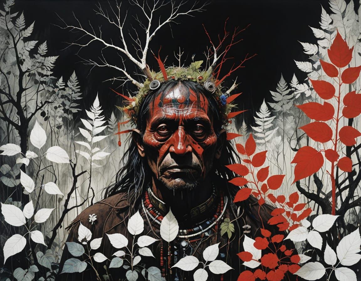 Primal Shaman in Exotic Jungle Landscape