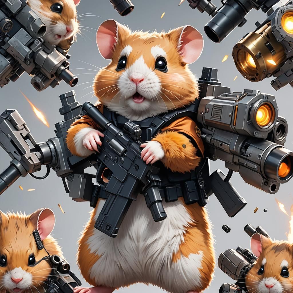 Hamster with Machine Gun in 3D Anime Style