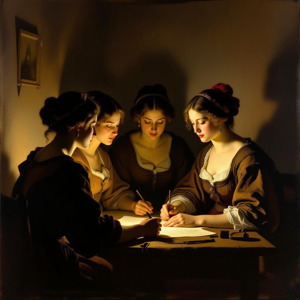 Muses in Rembrandt's Chiaroscuro Style