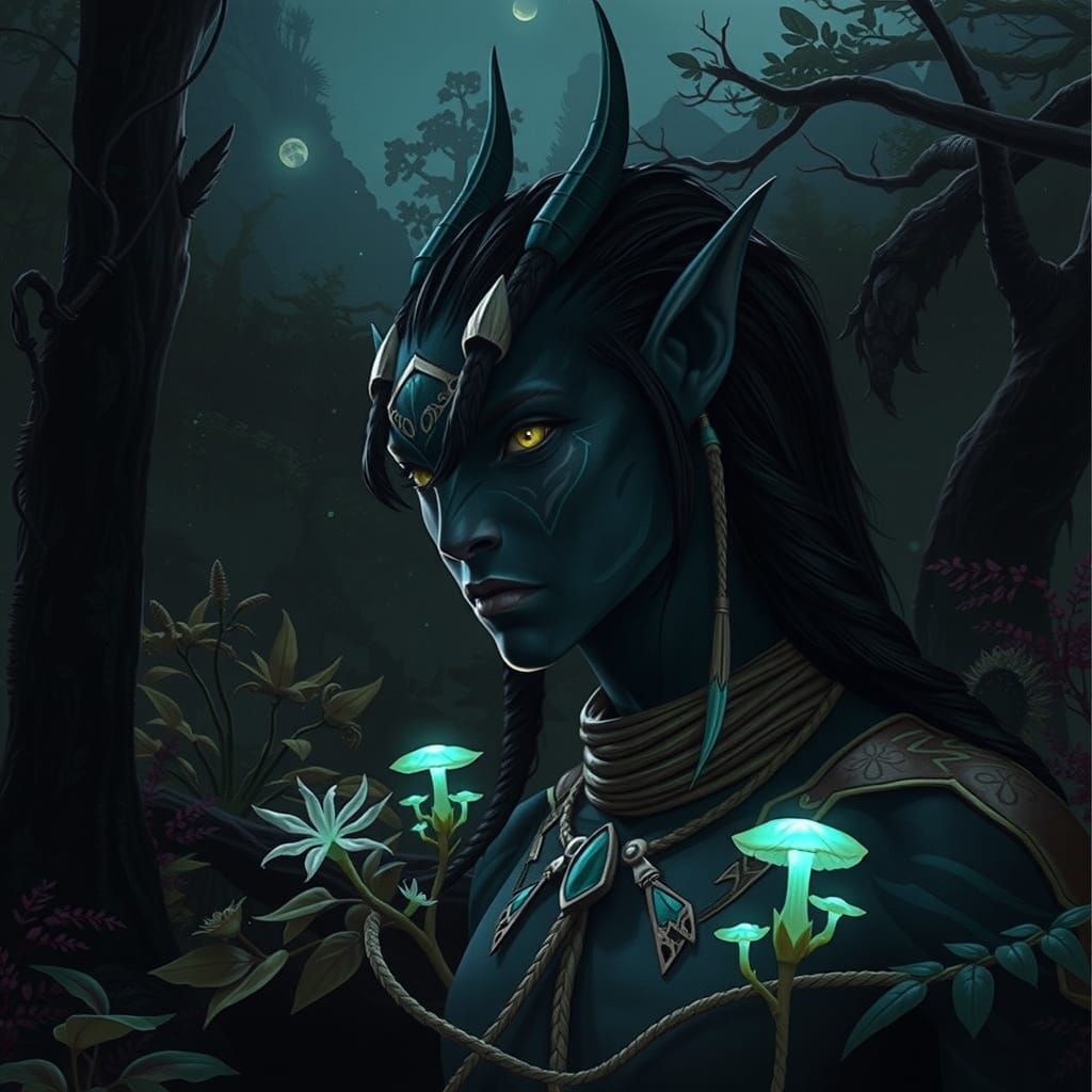 Ethereal Na'vi Warrior in a Dreamlike Pandora Landscape